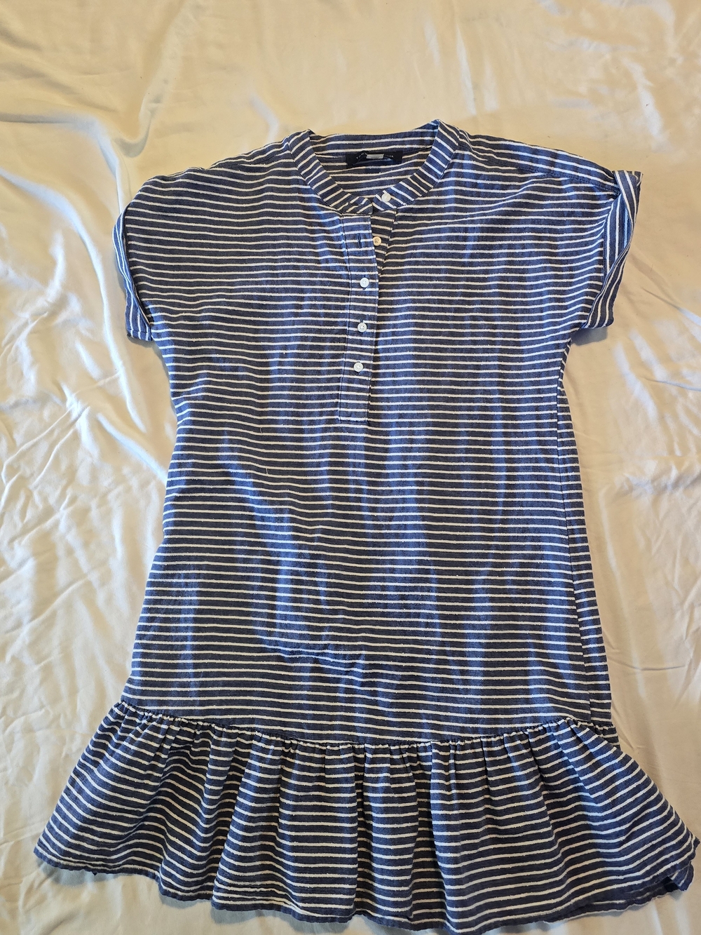 Tommy Hilfiger Navy and White Striped Ruffle-Hem Mini Dress